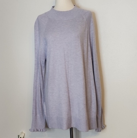 NEW Loft Mock Neck Sweater Heather Lilac Ruffle Cuffs Preppy Fall Winter Comfy - Picture 11 of 13